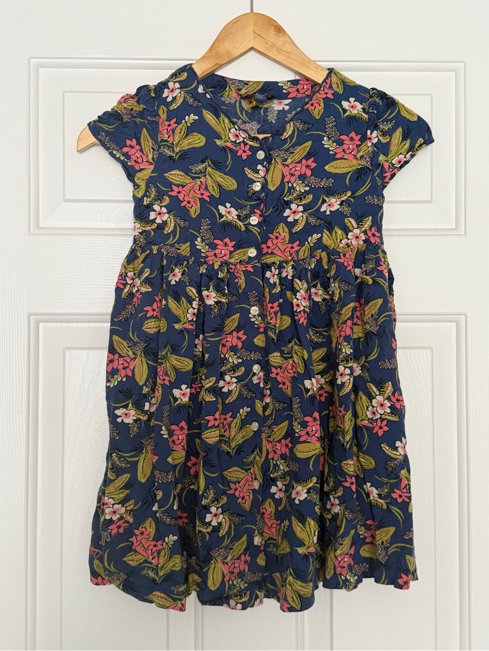 Polo Ralph Lauren Girls Navy Floral Button-Front Dress size 7